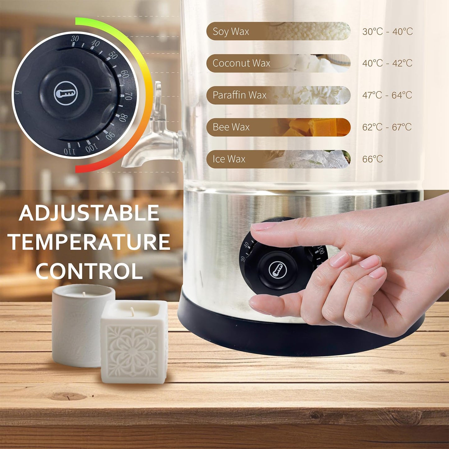 GKFF Wax Melter for Candle Making,10L (15 lbs) Extra Large Electric Melting Pot for Soap,Lotion & Body Butter Making,with Temperature Control and Quick Pour Spout,Ideal for Home Candle & Craft Makers
