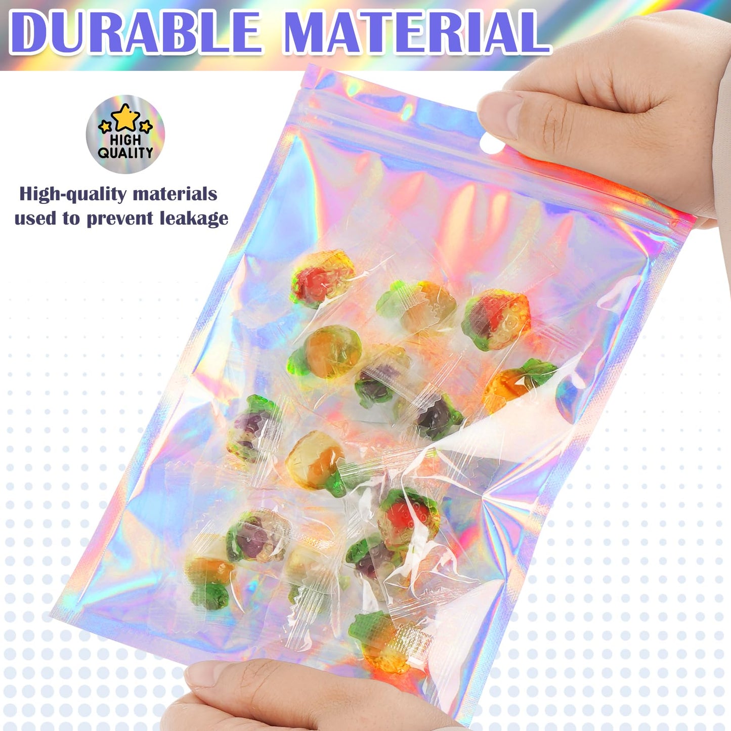 JETMORE 100 Pcs Mylar Bags, Holographic Bags, Resealable Bag for Small Business, Packaging, Sample Bag for Pen, Gift, Jewelry, Snack, Bracelets, Mothers Day Gifts (5.5x7.9in)