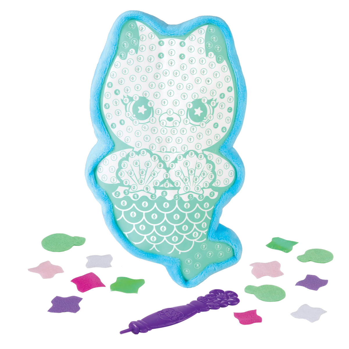 ORB PlushCraft DIY Mercat (Mermaid Cat) Pillow Crafting Kit - Mess Free Fabric by Number System and No Sewing Required - Perfect Arts and Crafts Project and Gift for Boys and Girls