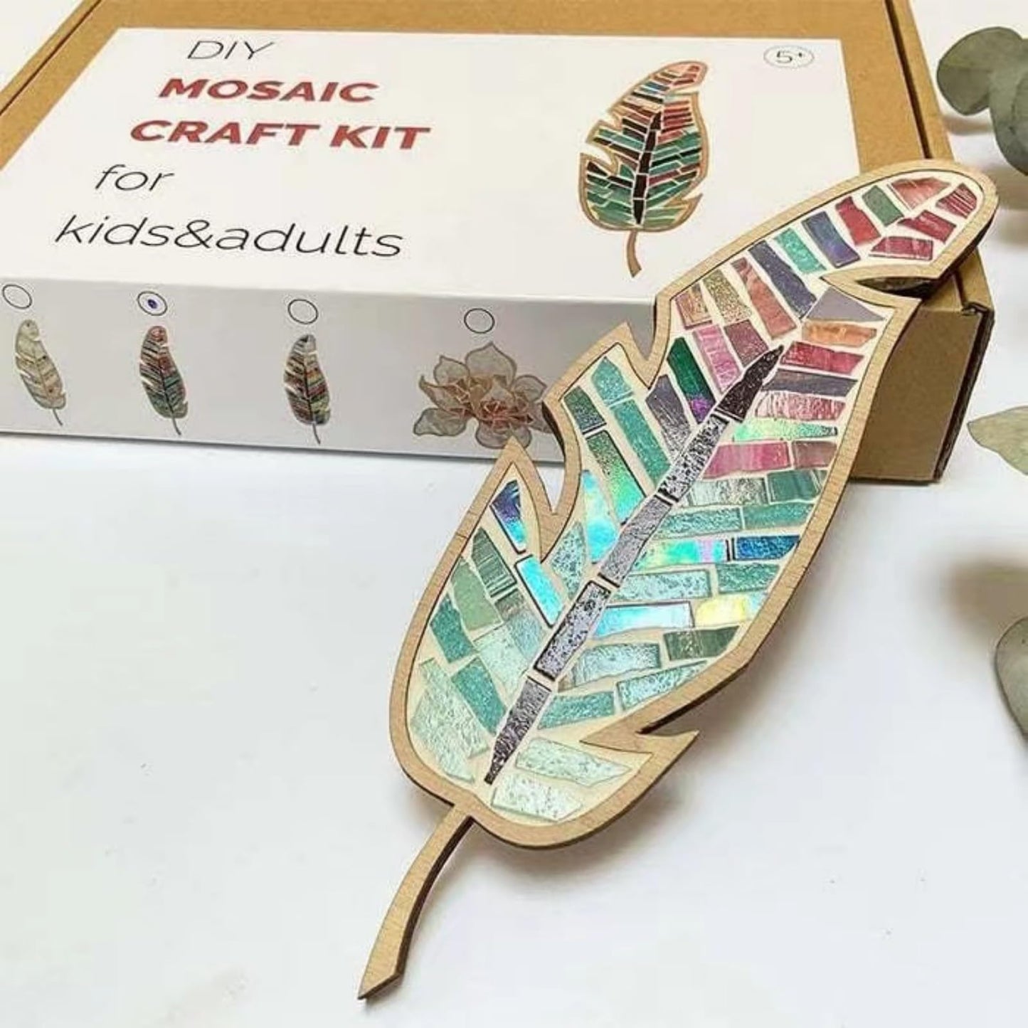 sjljzxd 3PCS Craft Kits for Adults, Mixed Colour Leaf Mosaic Kit, Creative DIY Colourful Home Decoration Mosaic Tiles for Crafts, Glass Mosaic Pieces Kit Mosaic Making Supplies Puzzle (3)