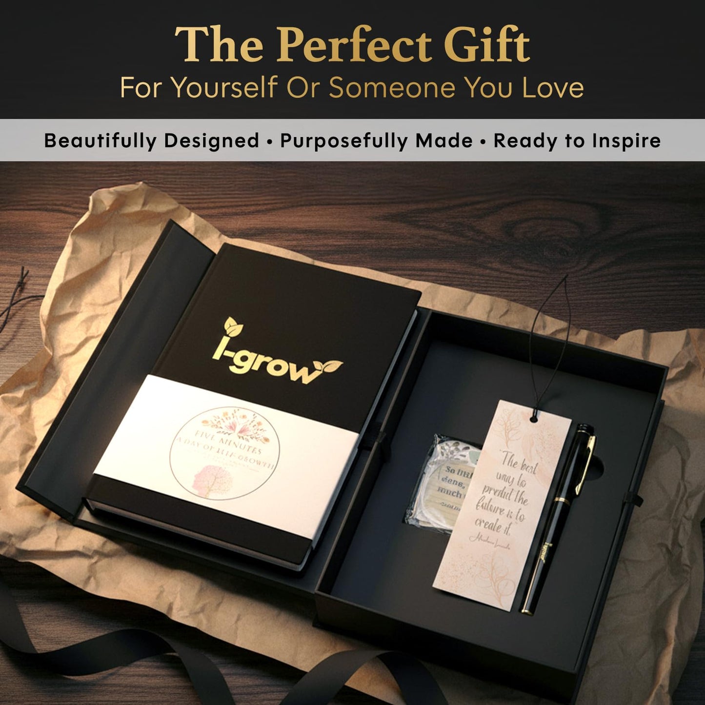 Gratitude Journal for Men & Women (Black) - A5 Hardcover Daily Prompt Journal with Gift Box & Pen - 5 Minute Practice for Mindfulness, Success & Productivity - Includes Stickers & Bookmark - 2026 Gift Set