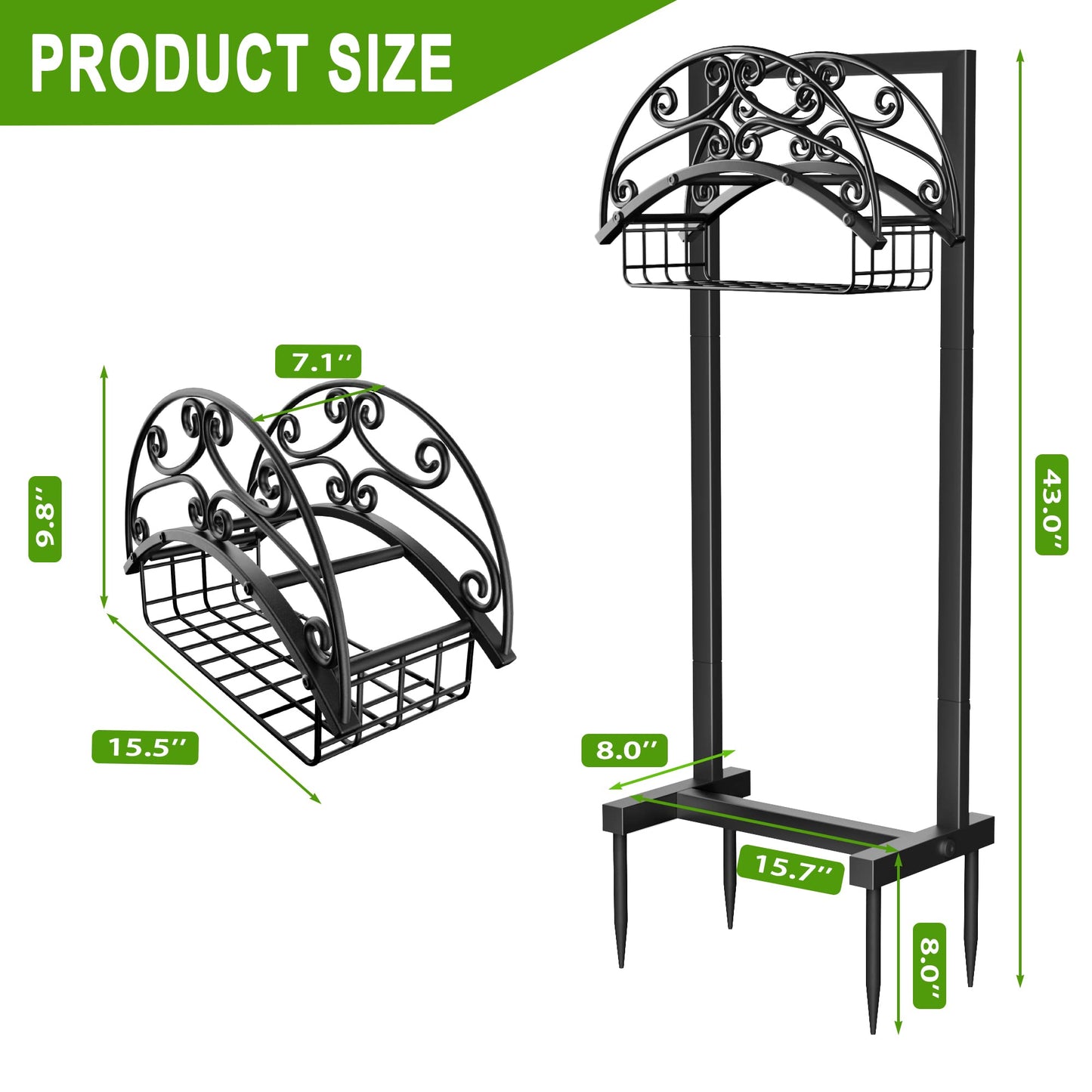 Gayuteay Garden Hose Holder – Upgraded Water Hose Stand with Storage Basket Holds 151ft, Heavy Duty Freestanding Garden Hanger Storage Rack for Outside Yard Lawn Farm