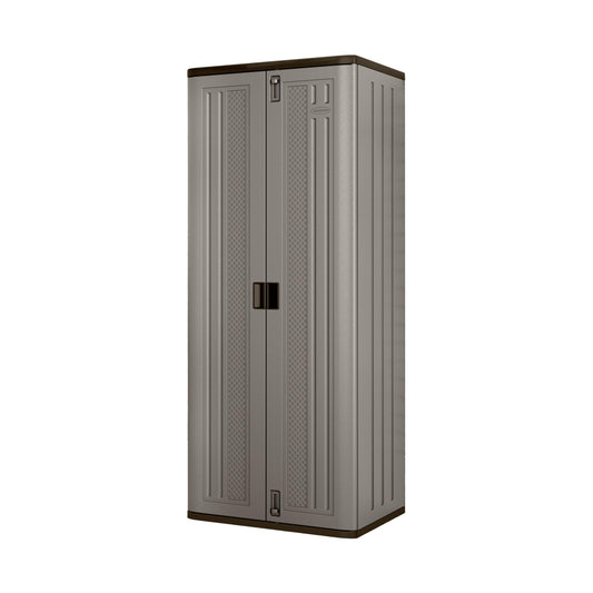 Suncast Tall Storage Cabinet, Platinum Resin Outdoor & Garage Storage Cabinet with Doors & Shelves, Resin, Weather-Resistant, Lockable, Freestanding Utility Closet for Tools & Supplies, Made in USA