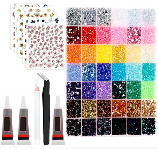 42 Colors Resin Jelly Rhinestones for Bedazzling, 3mm 32000 Pcs Flatback Gems, Tweezers and Pickup Pen for Crafts Clothes DIY Wedding Decoration