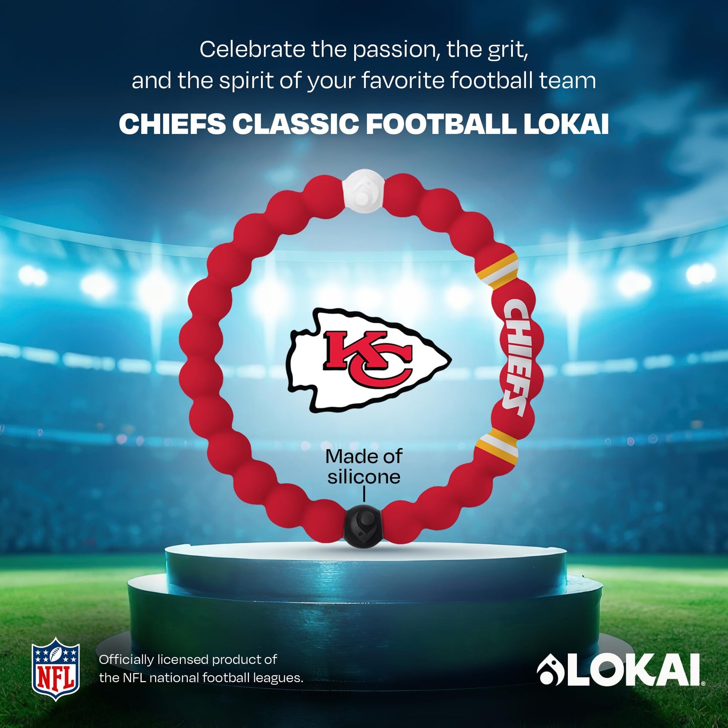 Lokai NFL Football Collection Silicone Beaded Bracelet, Kansas City Chiefs Classic (Medium) - Silicone Jewelry Beaded Friendship Bracelet for Women & Men - Sports Team Gear, Apparel & Accessories