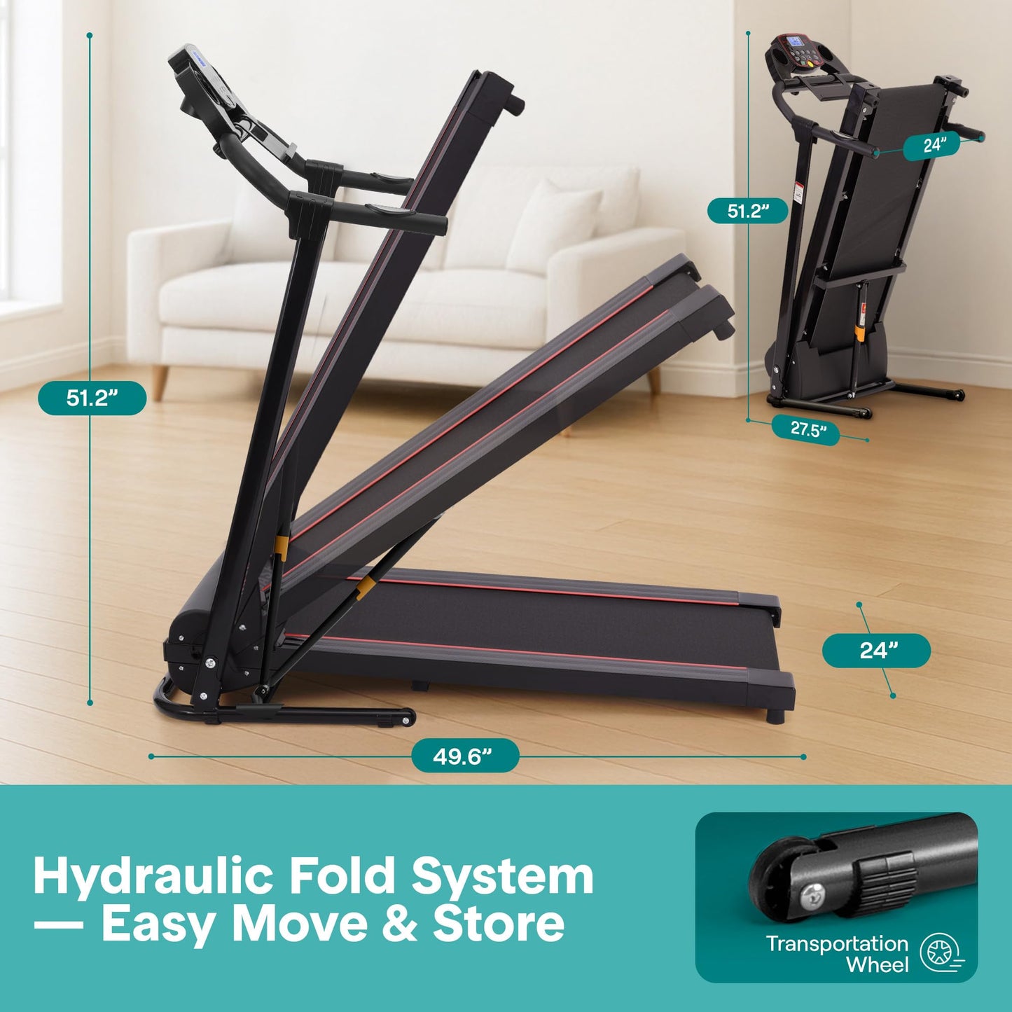 SereneLife Electric Folding Treadmill - Foldable Home Fitness Equipment for Walking & Running, Indoor Home Cardio Machine with Downloadable App, Safety Key, 12 Training Modes, Bluetooth Connectivity