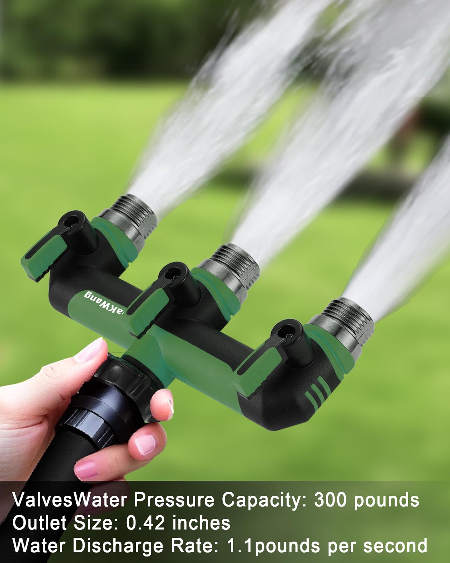 ZaakWang Garden Hose Splitter, 3 Way Hose Splitter, Heavy Duty Water Hose Bib Spigot Splitter, Outdoor Faucet Splitter with Shutoff Valve, T Adapter Connector with 3/4 - Inch GHT Thread (Green)
