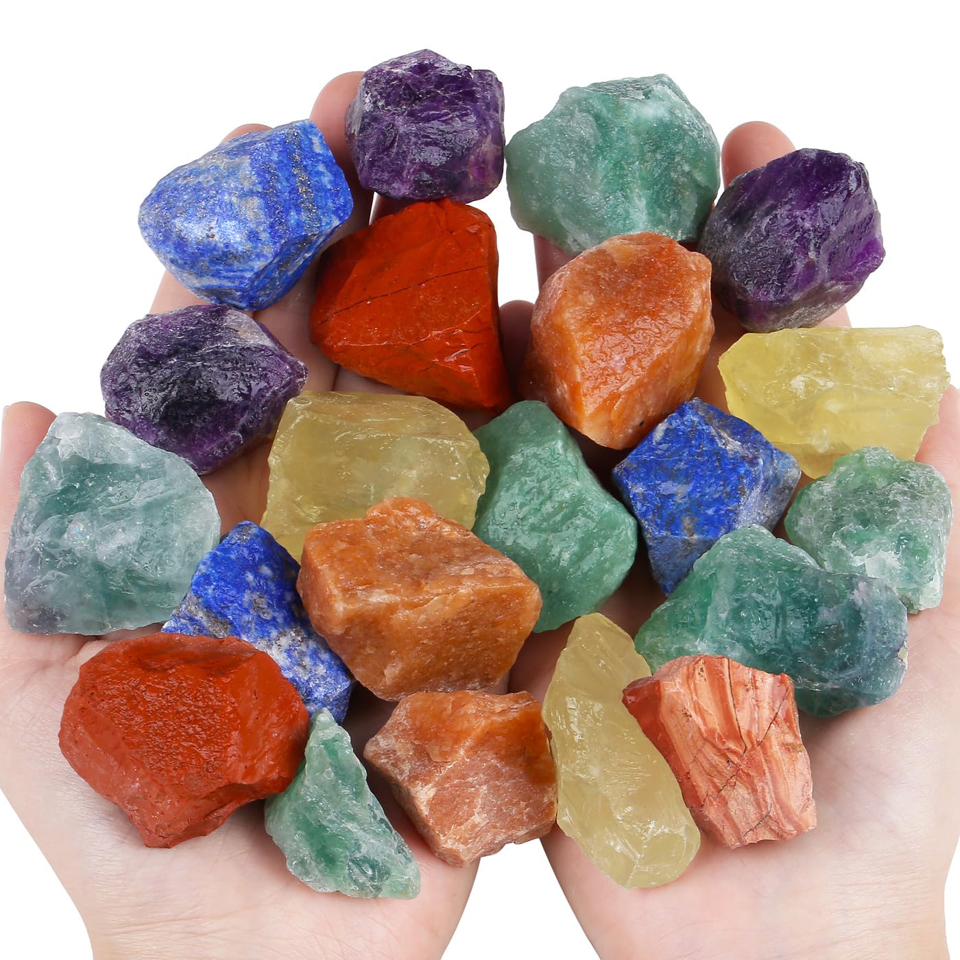 QINJIEJIE 0.9Lbs 7 Chakra Raw Crystals Natural Rough Stones Bulk Large 1" Rocks Reiki Gemstones Fountain Rocks for Tumbling Cabbing Polishing Wire Wrapping Wicca Garden Decoration