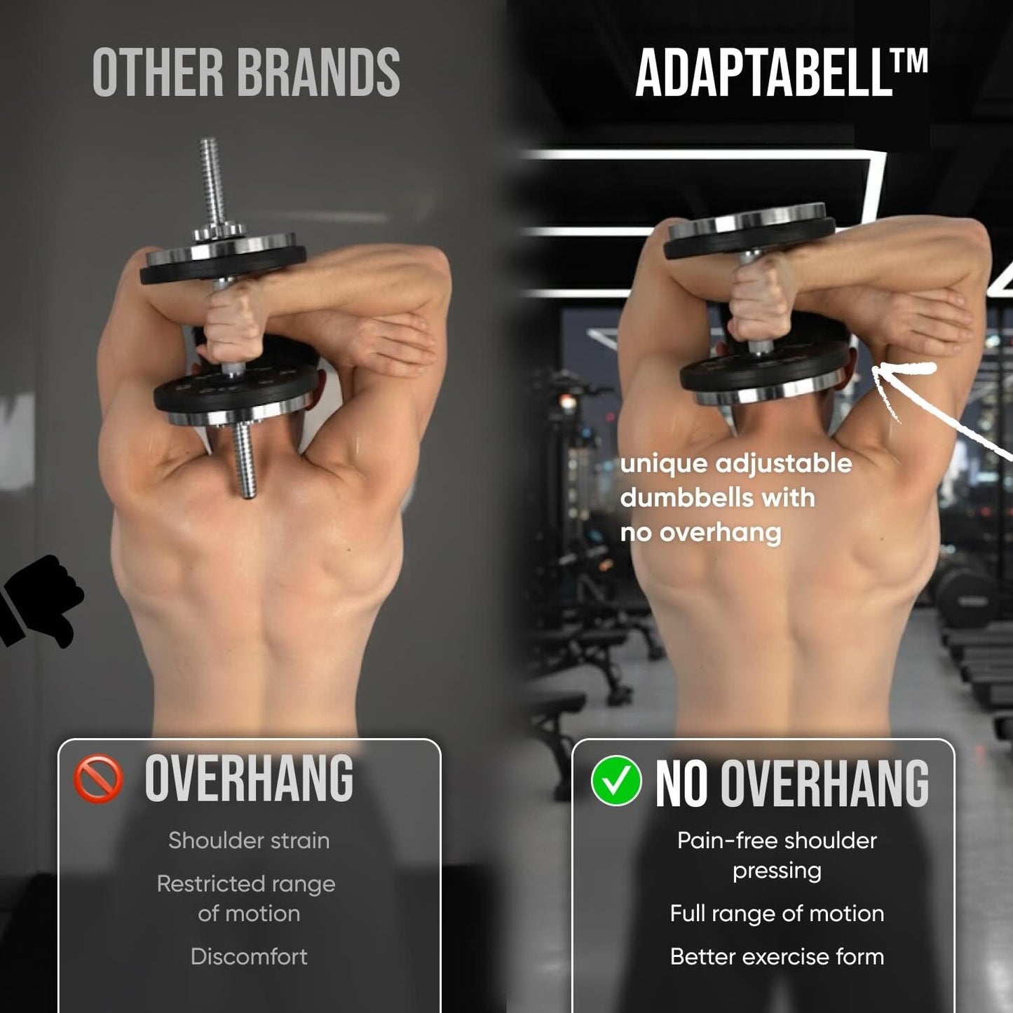 Kensui AdaptaBELL MAX – Heavy-Duty Adjustable Dumbbell Handles (Pair) – All-Metal Construction, Supports 300+ lbs – Compatible with 1” Standard & 2” Olympic Weight Plates – No-Overhang Design for Home Gym & Travel
