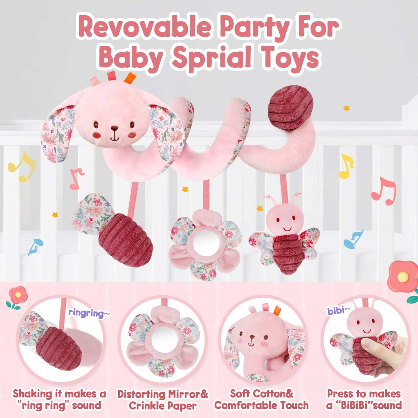 TSYAN Car Seat Toys for Babies 0-6 Months Boy,Baby Spiral Hanging Plush Activity Toys Thank You Gifts for Newborn 0 3 6 9 12 Months Baby Boys Girls