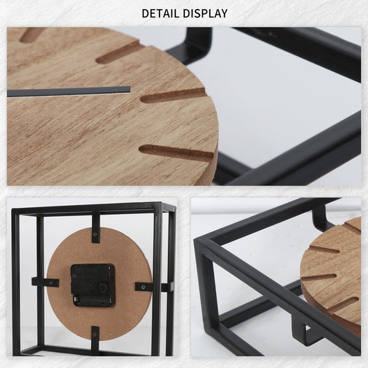 QIYAODECO Vintage Black Table Clock on Stand, Decorative Desk and Shelf Clock, Rustic Mantel Clock Farmhouse Clock Non-Ticking