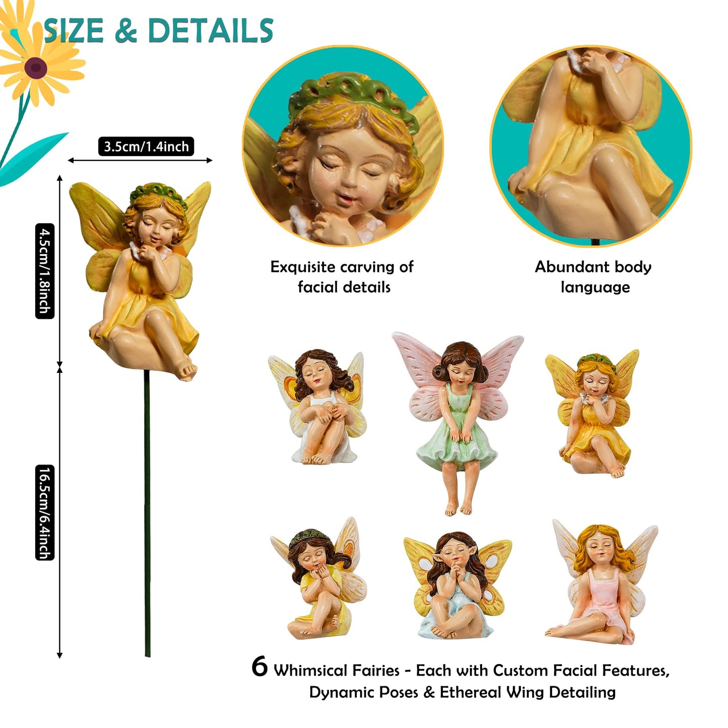 U WONDERFUL Miniature Fairy Figurines - 6Pcs Mini Fairies for Fairy Garden & Tiny Elf Garden Accessories for Home Outdoor Yard Lawn Supplies Flower Pot Decor