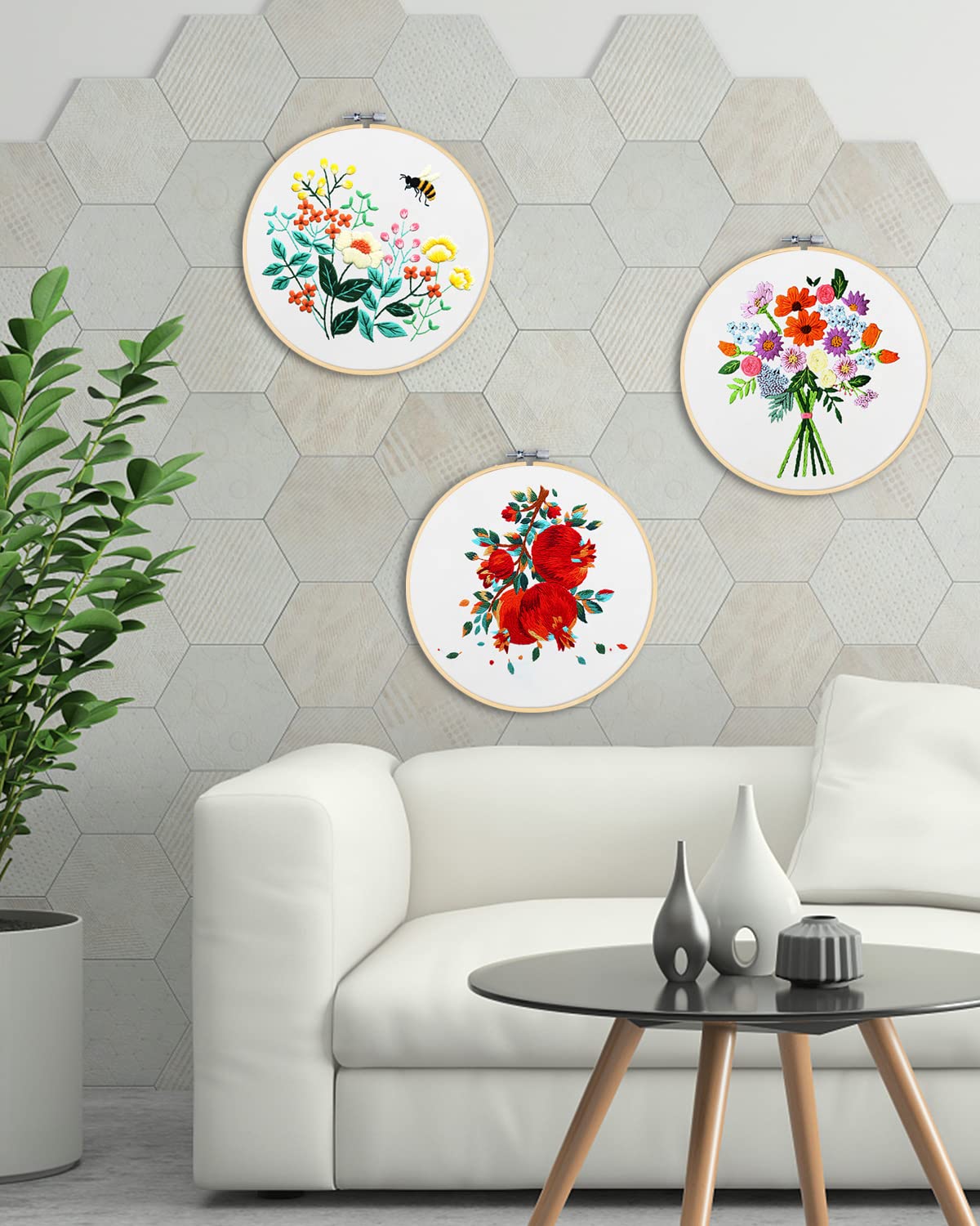 3 Pieces Embroidery Hoops, 8 inch to 12 inch Bamboo Frame Circle Cross Stitch Hoop Ring Embroidery Hoops Set for Embroidery and Cross Stitch