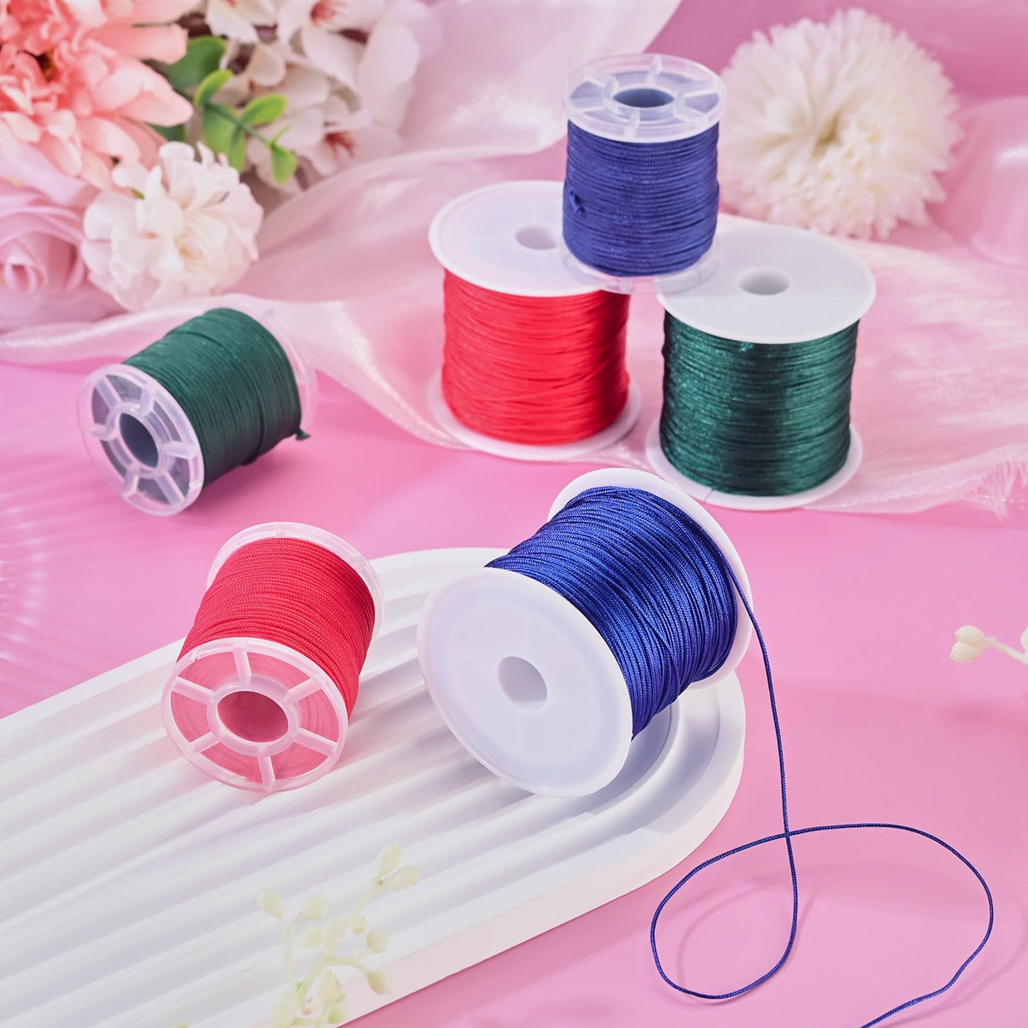 Craftora 6 Rolls 0.8 1mm Nylon Beading Twine for Frienship Bracelets,Red Blue Green Chinese Knotting Cord Kumihimo Macrame Thread for DIY Wind Chime Necklace Jewelry Making Craft