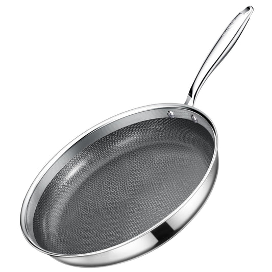 GiPP Tri-Ply Stainless Steel Frying Pan, 10 inch Hybrid Frying Pans Nonstick Skillets, Dishwasher and Oven-Safe, Induction Ready, Compatible with All Cook tops, PFOS/PFOA Free