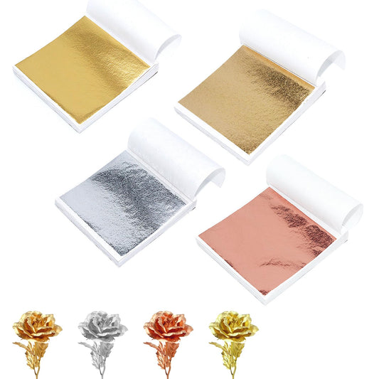 400 Pcs Imitation Rose Silver Gold Leaf Sheets for Resin, Gold Foils Sheets Paper Nail Foil for Paint, Resin, Nails, Jewelry, Arts, Gilding Crafting, Decoration, Sculpture, Furniture