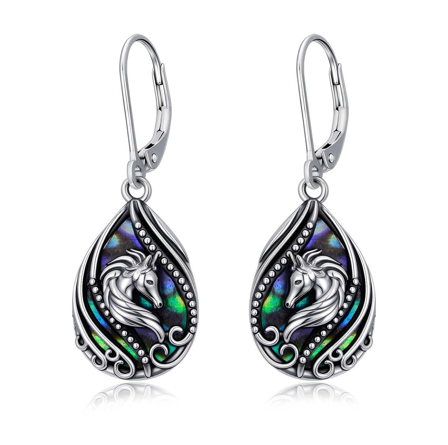 YYmqmq Horse Dangle Earrings for Women 925 Sterling Sliver Abalone Shell Earrings Leverback Western Jewelry Horse Gifts for Women Girlfriend Mom Birthday Gifts