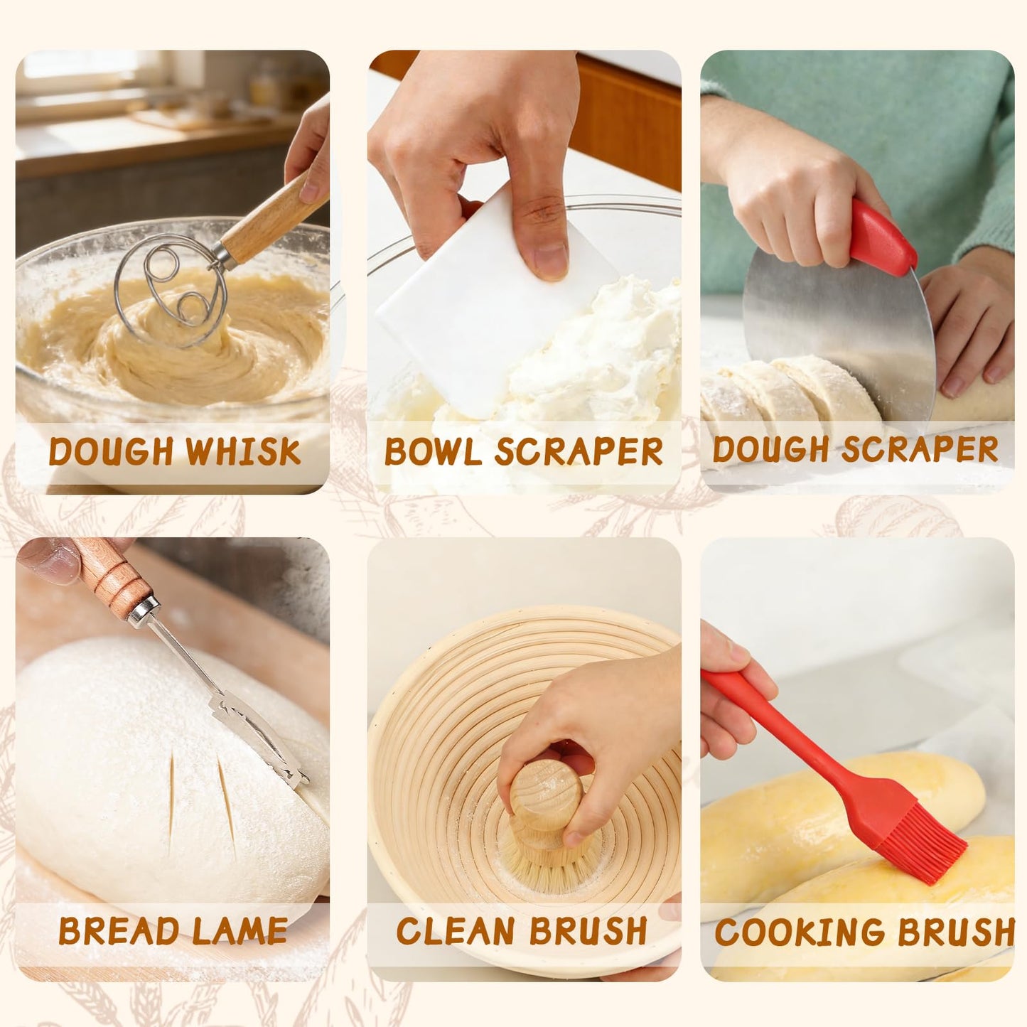52 Pcs Sourdough Starter Kit, Sourdough Bread Baking Supplies with 9" Round & 10" Oval Banneton Bread Proofing Basket, Cooling Rack, Sour Dough Starter Jar, Bread Making Kit Gifts for Women Wife Mom