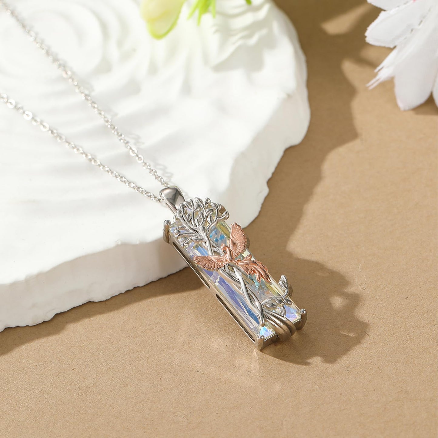 AENEAS Valentines Day Gifts for Women Her Tree of life Necklace for Women 925 Sterling Silver AB Crystal Pendant Phoenix Rising Jewelry Tree of life Gift for Women Wife Her