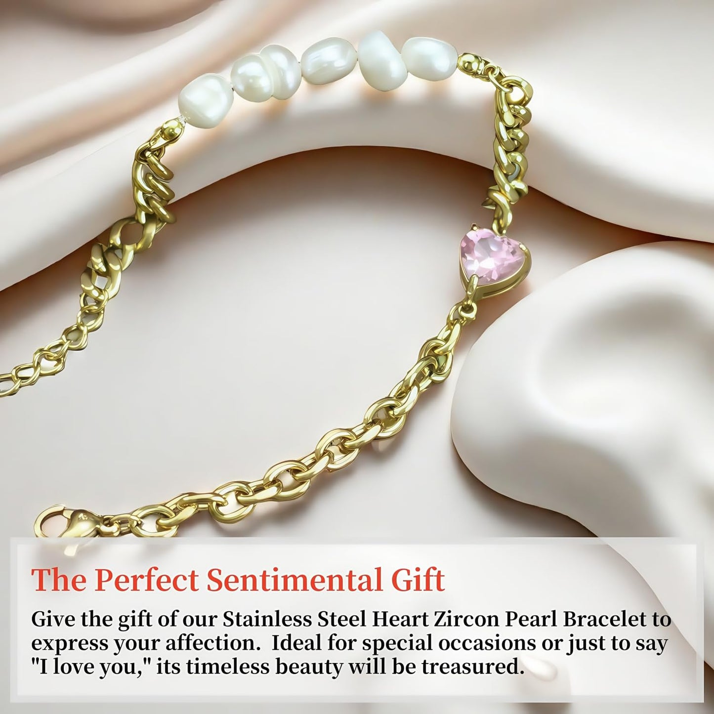 WULZST Gold Charm Love Bracelets Beaded for Women Dainty Pearl Oysters Bracelet Gold Chain Plated Bracelet Womens Jewelry Stainless Steel Pearl Bracelets for Women