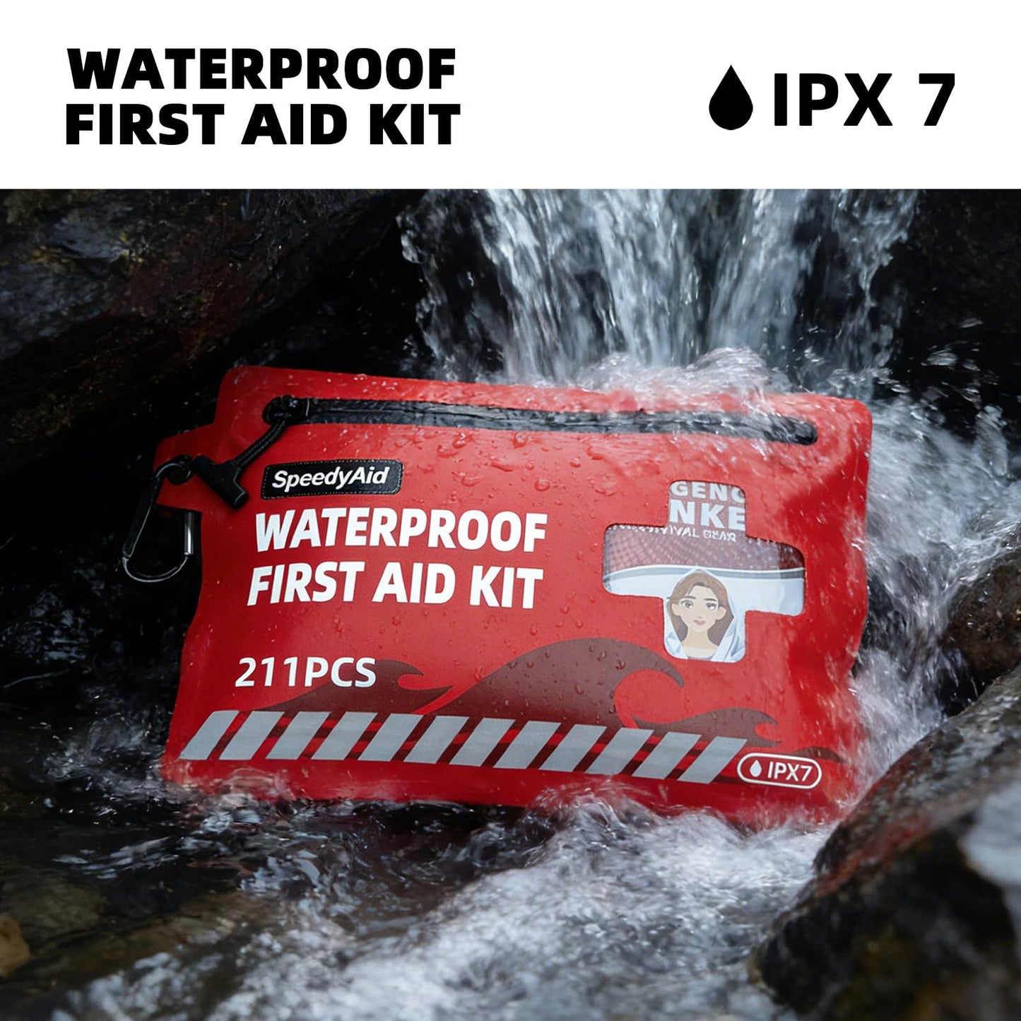 211 PCS Waterproof First Aid Kit, IPX7 Rated Dry Bag with Airtight Zipper, Portable Emergency Medical Supplies for Hiking, Boating, Swimming, Camping & Outdoor Activities