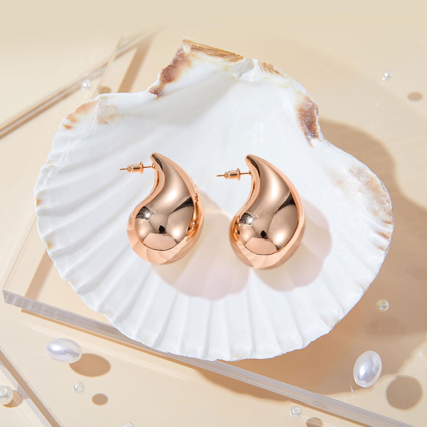 Gacimy 14K Rose Gold Plated Teardrop Earrings Dupes for Women, Chunky Drop Earrings for Women with 925 Sterling Silver Post, 1.7Inches Rosegold