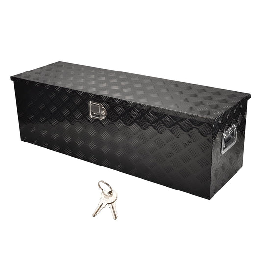 FGJQEFG 48 Inch Heavy Duty Aluminum Truck Tool Box Pick Up Truck Bed RV Trailer Toolbox Storage Organizer with Side Handle, Lock & Keys，Black,5 Bar Tread 48"(L) X15''(W) X15(H) Storage Box