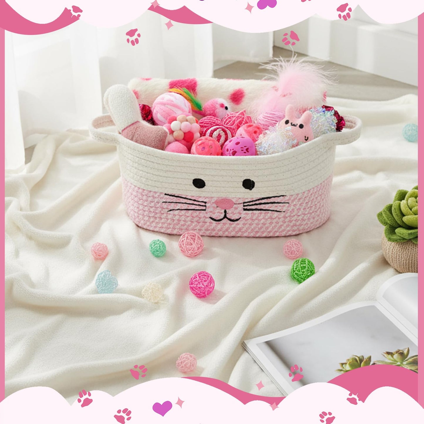 Zopeal Mother’s Day Cat Toy Set Interactive Cat Toys Pack Including Feather Teaser Wand Plush Gift Outfit Mice Crinkle Balls and Pet Bell Balls, Puzzle for Indoor Cats Gift Basket for Kitten(Pink)