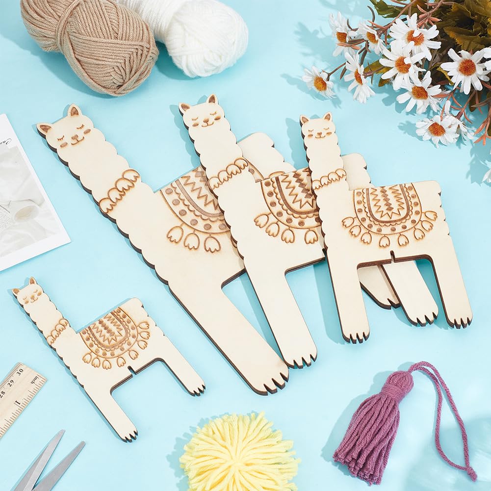 ORIGACH 4 Pcs 3 in 1 Wooden Llama Pom Poms and Tassel Maker -Knitting Tool -Loom Fluff Ball Making Knitting Craft Tool for Tassel Lace Knot Weaving Handicrafts