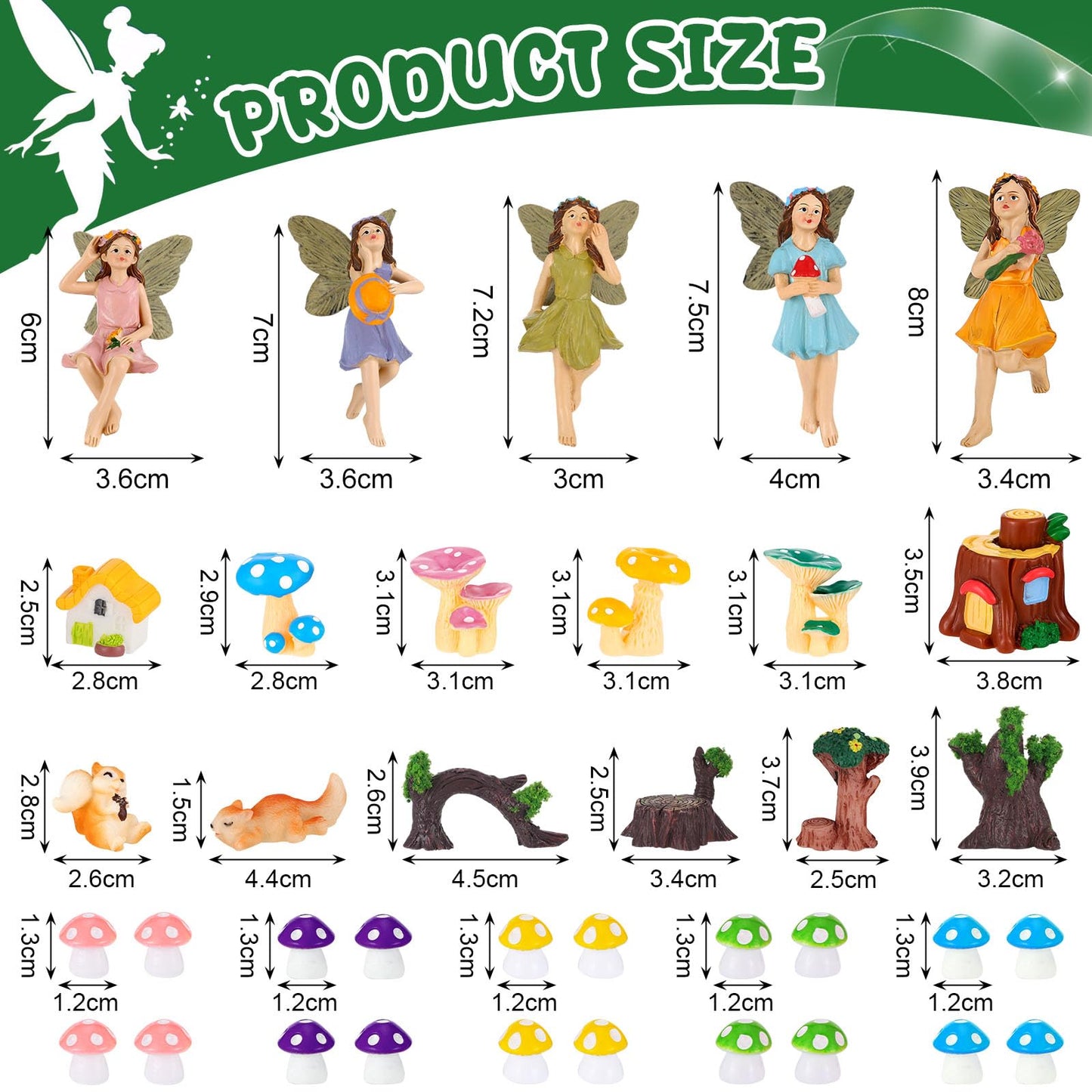 HIYZI 92 PCS Mini Fairy Garden Accessories Kit Cute Tiny Figurines Set DIY Micro Landscape Decor Resin House Bridge Animal Plant Ornament for Terrarium Dollhouse Succulent Craft Potted Horticulture