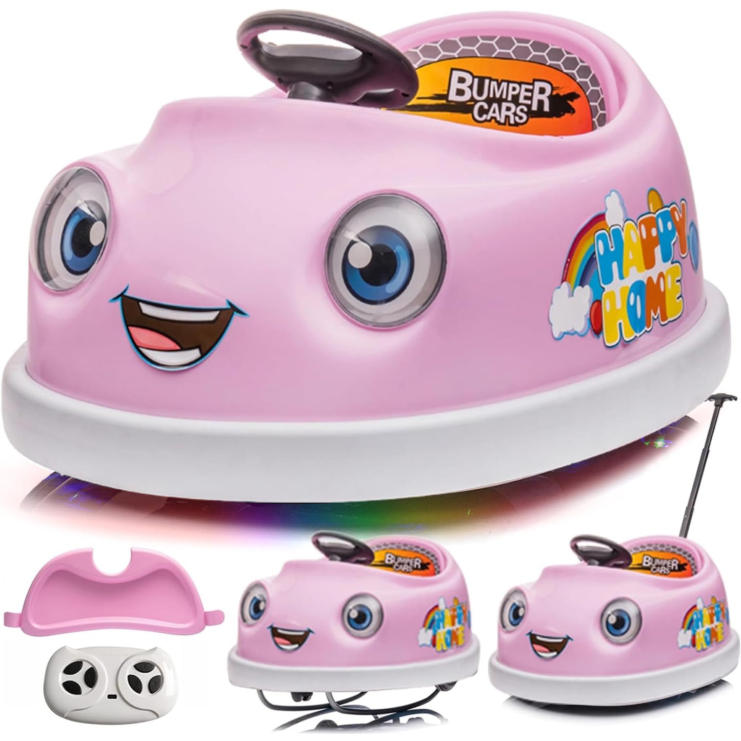 12V Dual Battery Electric Ride on Kids Bumper Car w/Remote Control,360 Degree Spin,Push Rod Rocker Horse Function,3-Speeds Babies & Toddlers Bumping Car Ride on Toy Gift for 1-4 Years Children (Pink)