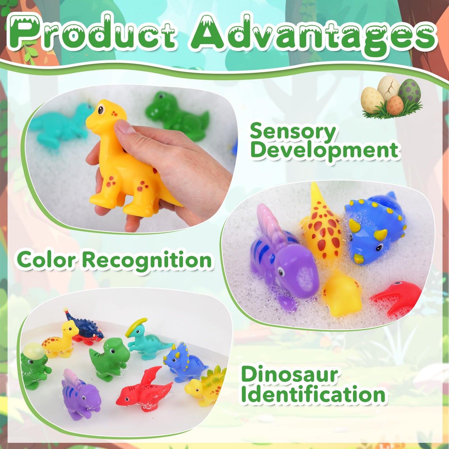 Bsenhe 9PCS Dinosaur Bath Toys for Kids, Mold Free Bath Toys for Toddlers, Float on Water Bathtub Toys for Babies 6-12 Months 1-6 Birthday Christmas Stocking Stuffers Gifts