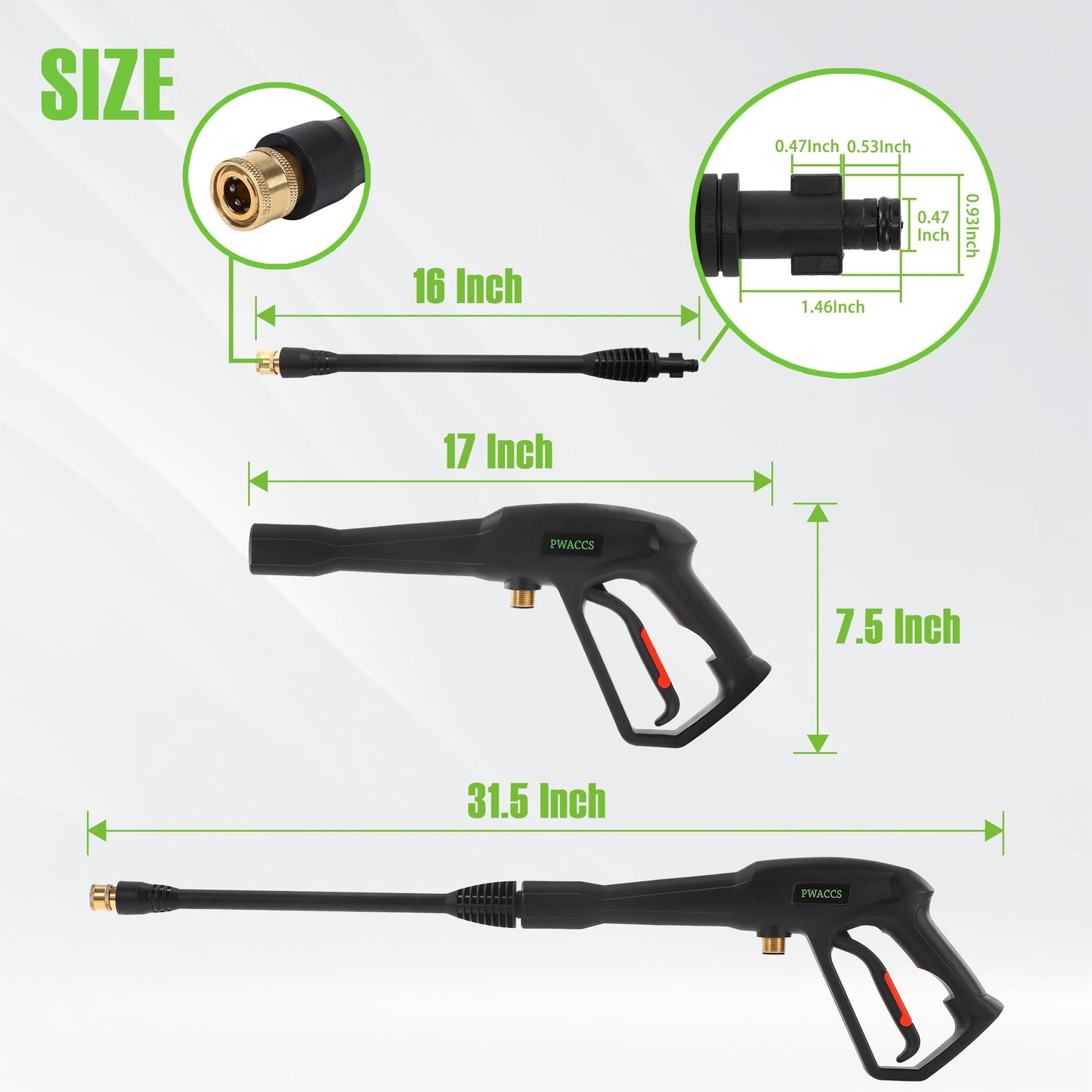 PWACCS Pressure Washer Gun and Hose Kit, 25 FT Power Washer Hose with Replacement Lance Wand, 5 Nozzle Tips, M22-14 Fitting, Compatible with Ryobi, Green Works & Karcher