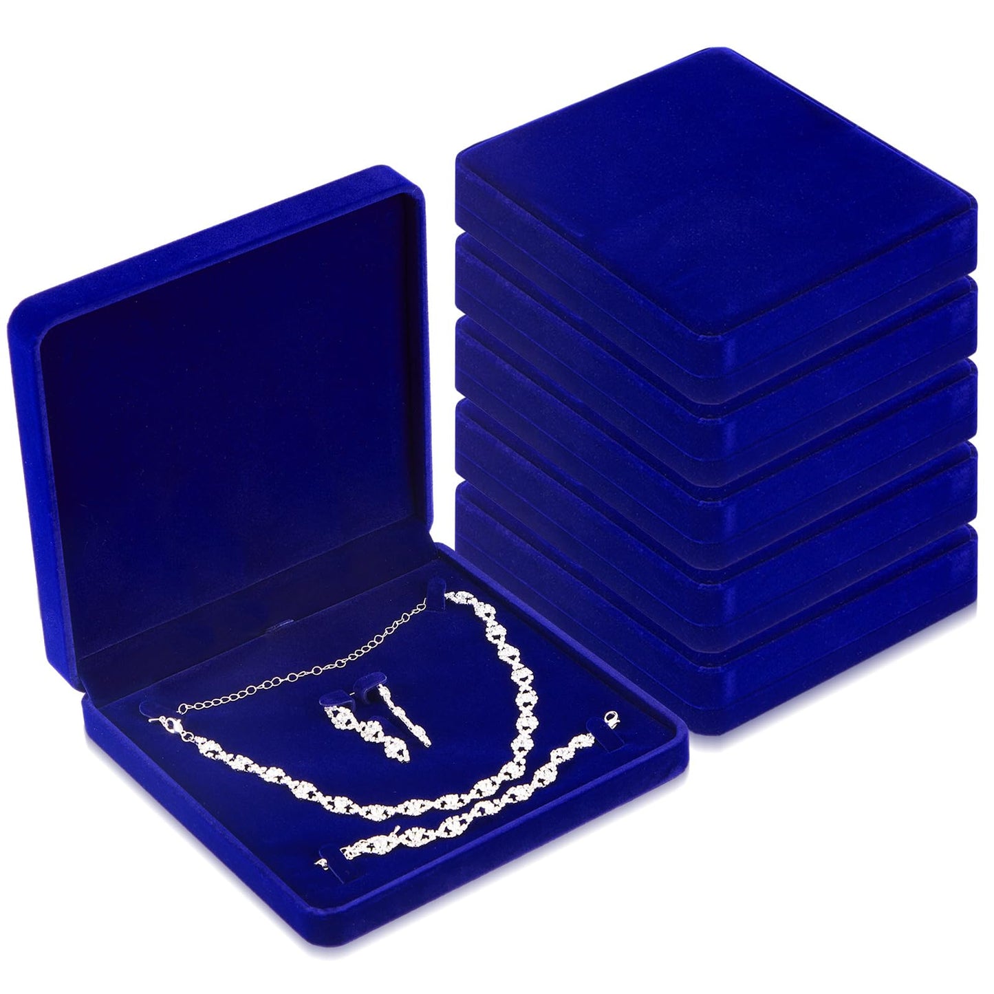 Yinkin 6 Pcs Velvet Jewelry Set Box Jewelry Display Case Earring Ring Bracelet Necklace Gift Box Pearl Necklace Storage Case for Mother's Day Wedding Travel Anniversary(Royalblue)