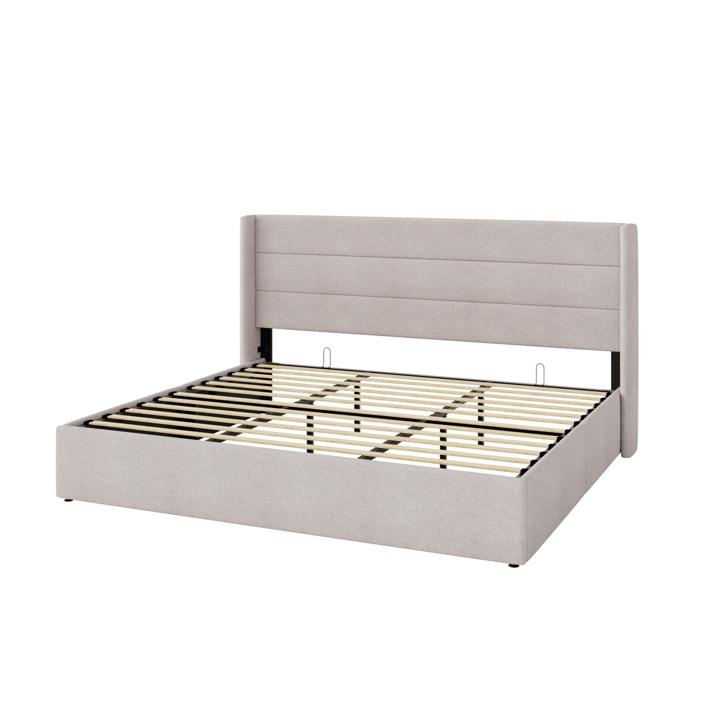 Allewie King Size Lift Up Storage Bed, Modern Wingback Headboard, Hydraulic Support, No Box Spring Needed, Light Beige