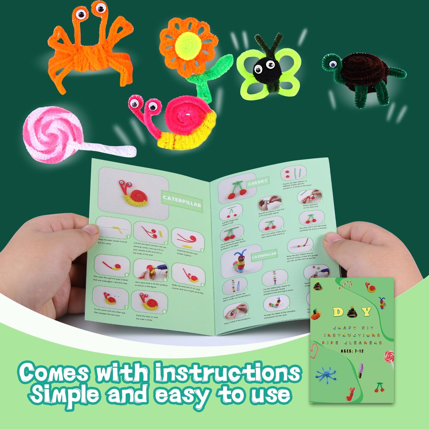 Zlulary Pipe Cleaners Craft, Pipe Cleaners Craft Supplies, Art and Crafts Kit with Instructions Arts Crafts Decorations