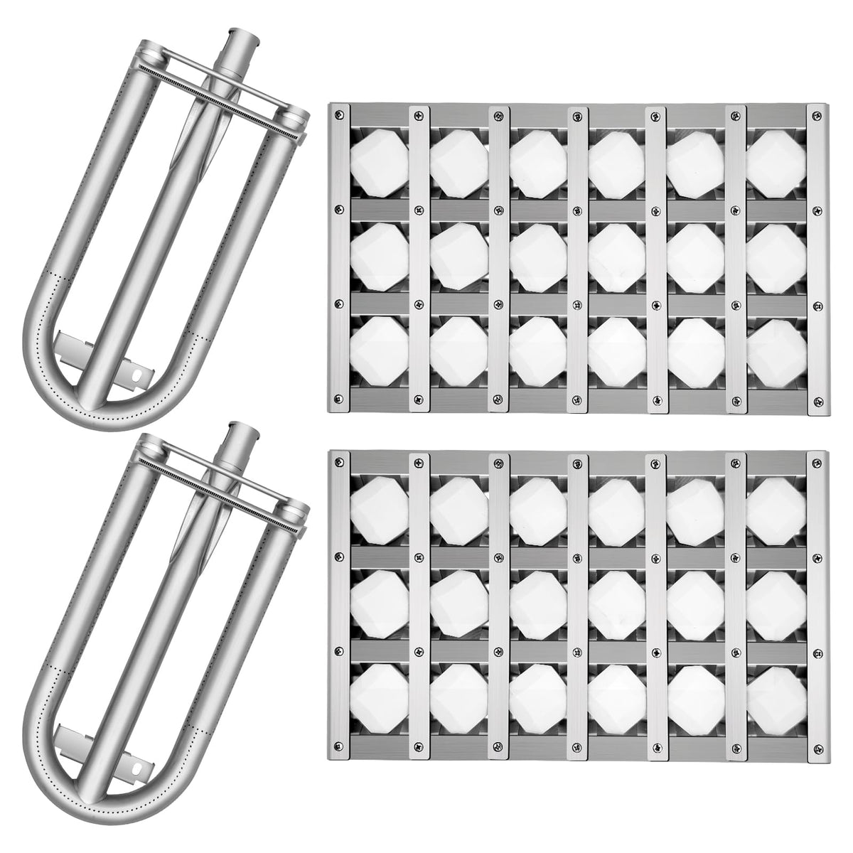 Folocy Grill Burners Grill Briquette Tray for Lynx Sedona Grill L500PS, L600PSR, L700PS, L400PS, L400PSR, L500PSR, L600PS, BBQ Gas Grill Replacement Parts Pipe Tube Ceramic Briquettes, Stainless Steel