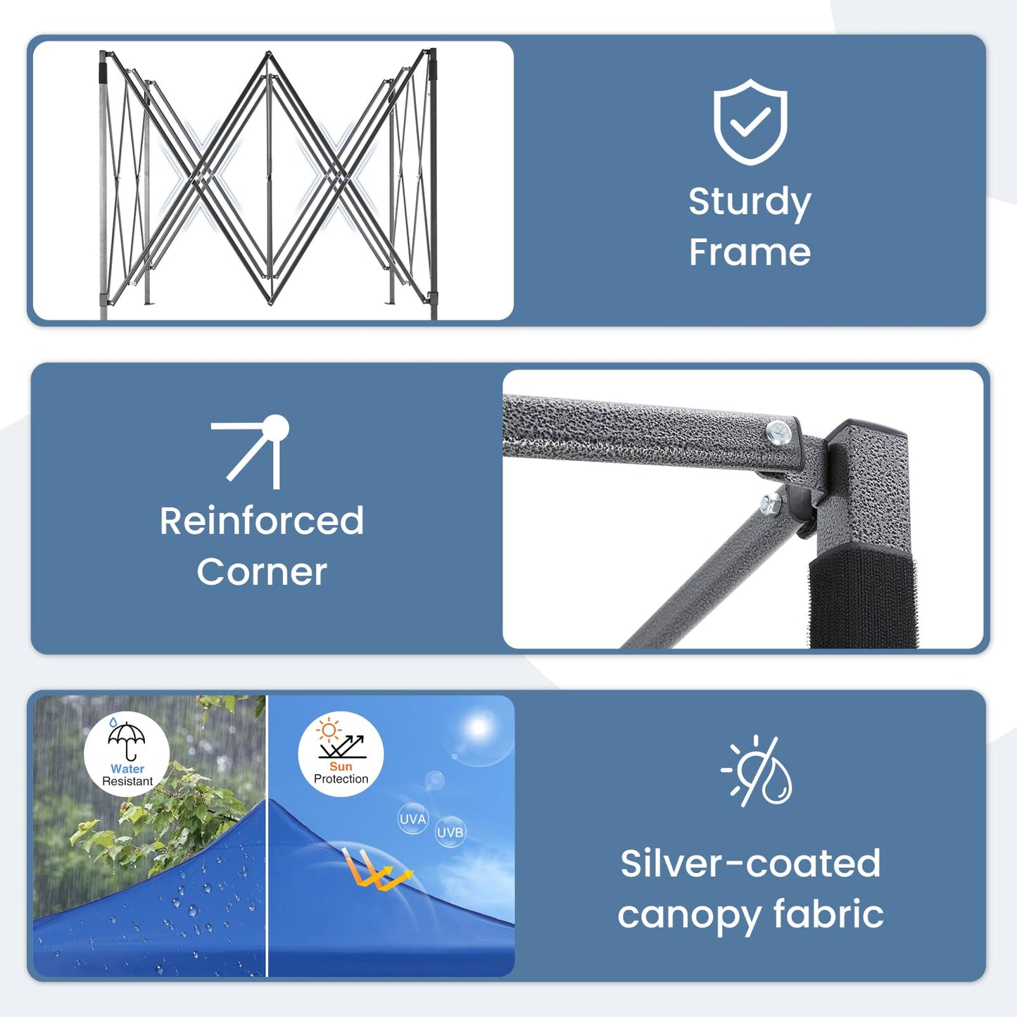 NEWBULIG 10x10 FT Pop Up Canopy, Heavy Duty Sun Shade, Portable Outdoor Shelter with Sand Bags for Camping/Beach/Backyard, Classic Blue