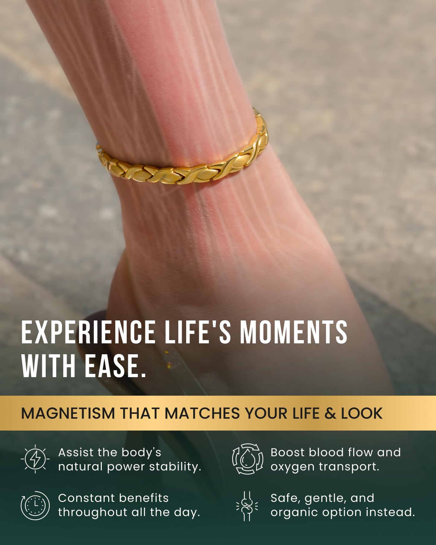 MagnetRX Womens Magnetic Ankle Bracelet – Ultra Strength Magnetic Anklets with 34 Magnets – Titanium Ankle Bracelets for Women (Gold)