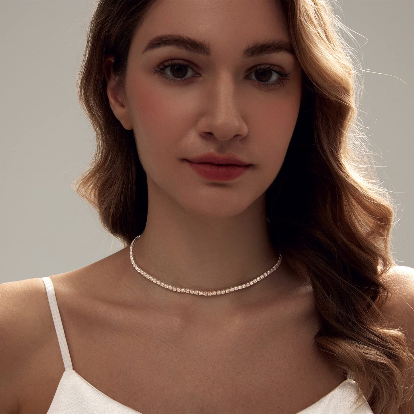 Zeffy Tennis Necklace Jewelry Sets for Women, Rhinestone Earrings Dangling for Women, rhinestone choker necklaces with White AAA Cubic Zirconia, Bridal Jewelry Set for Wedding