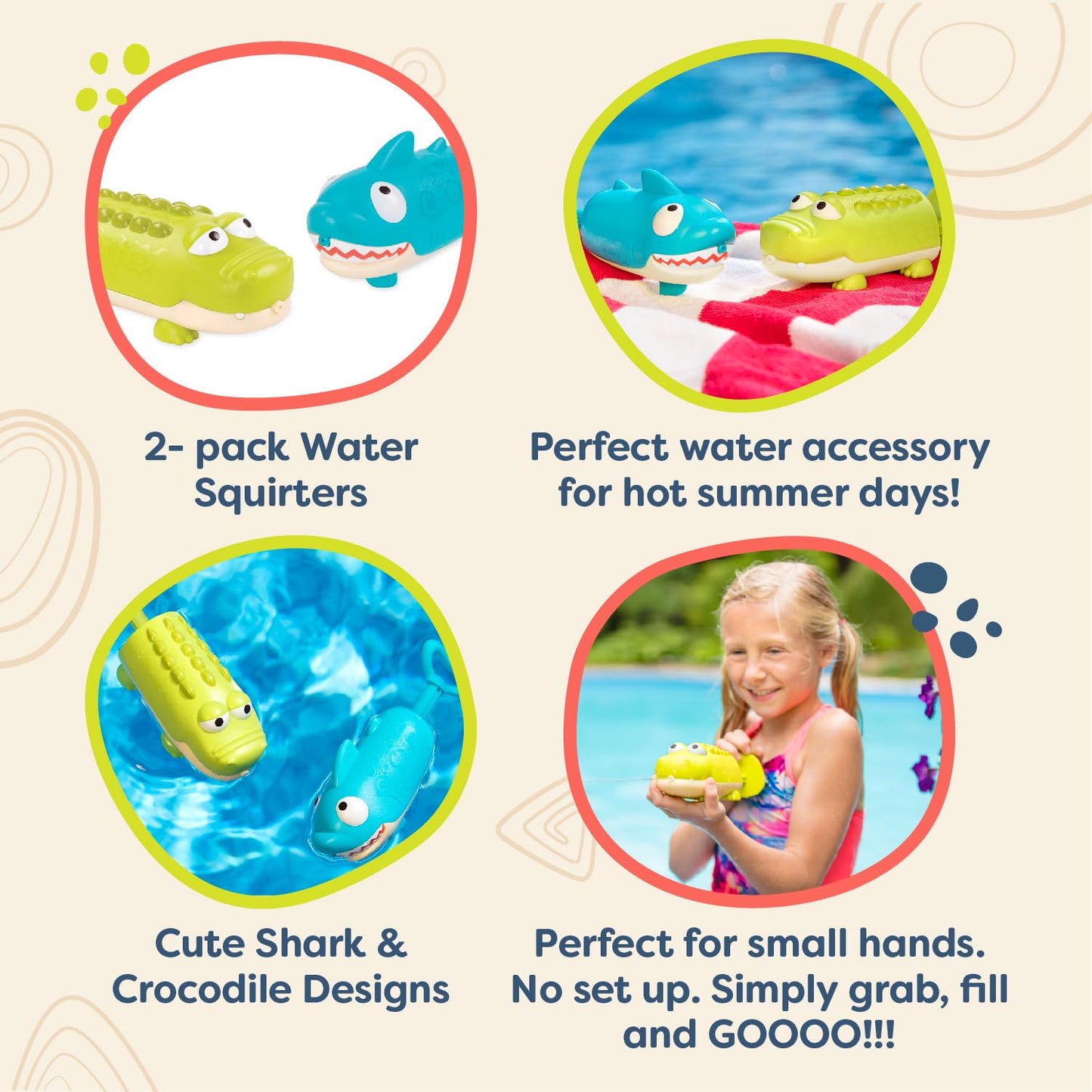 B. toys – Splishin’ Splash Animal Water Squirts Duo Pack – Fun Summer Bath Toys for Kids, Outdoor Water Play for Toddlers 18+ Months