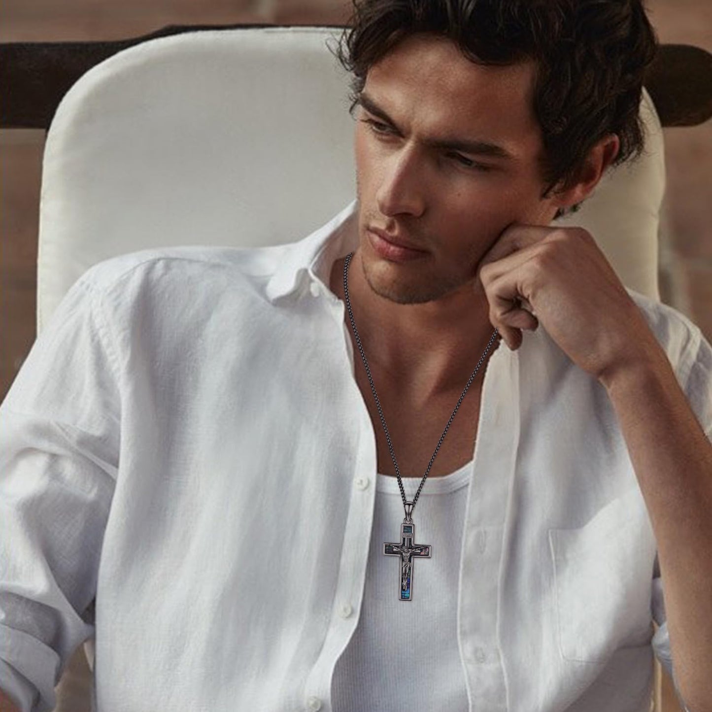 YEESIA Cross Necklace for Women Men 925 Sterling Silver Black Jesus Crucifix Pendant Necklace with Abalone Cross Jewelry Gift for Women Men