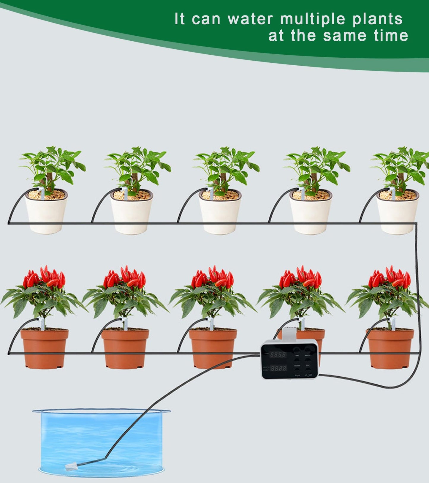 Automatic Plant Watering System, Indoor Self Watering Device with Large Display for 15 Potted Plants, Drip Irrigation System for Vacation