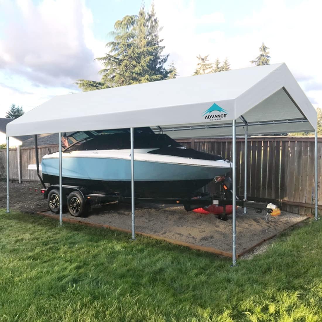 ADVANCE OUTDOOR 10x20 ft Heavy Duty Carport Potable Car Canopy Garage Party Tent Boat Shelter, Adjustable Height from 9.5 ft to 11 ft, White