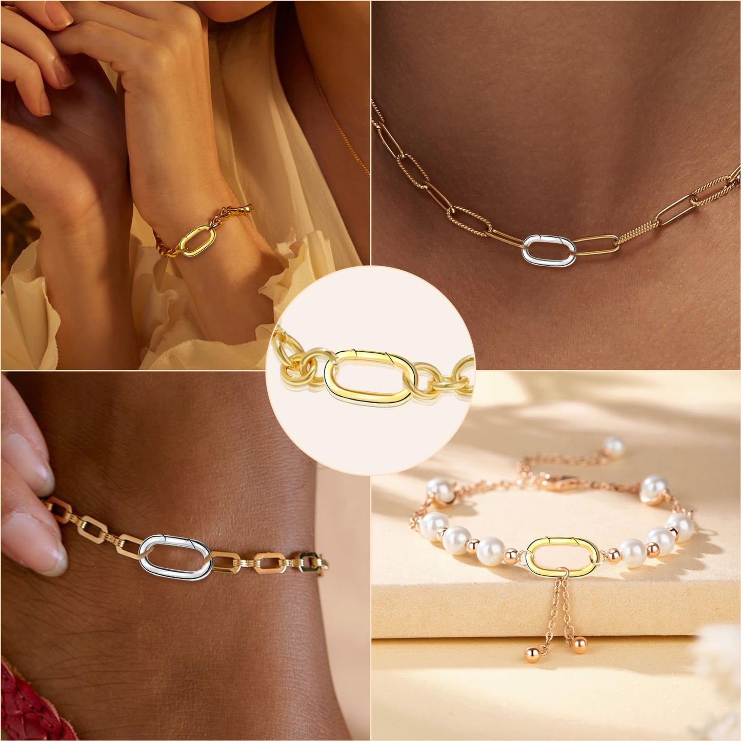 8PCS Oval Clasp Carabiner Necklace Connector Stainless Steel Spring Clasps Bracelet Closures Keychain Lock Clasps Necklaces Clips Key Ring Bracelets Shortener for Jewelry Finding DIY Making Kit (A23)