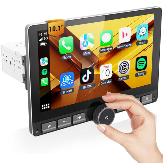 Haudio 10.1" Single Din Android Car Stereo with 360° Rotatable Touch Screen - Android 13, Wireless CarPlay & Android Auto, 2G+64G, Built-in GPS/Wi-Fi/Bluetooth, Includes Backup Camera.
