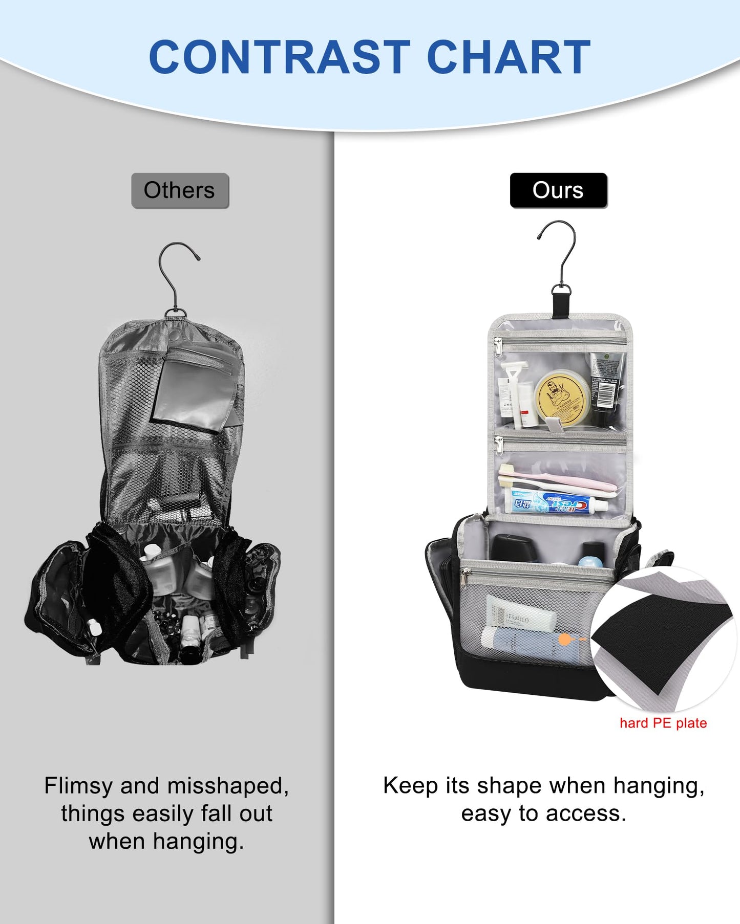 Relavel Hanging Toiletry Bag for Men and Women, Travel Toiletries Bag Water-resistant Large Makeup Cosmetic Organizer Storage, Shaving Dopp Kit Shower Bathroom Hygiene Bags, Carry-on Travel Essentials