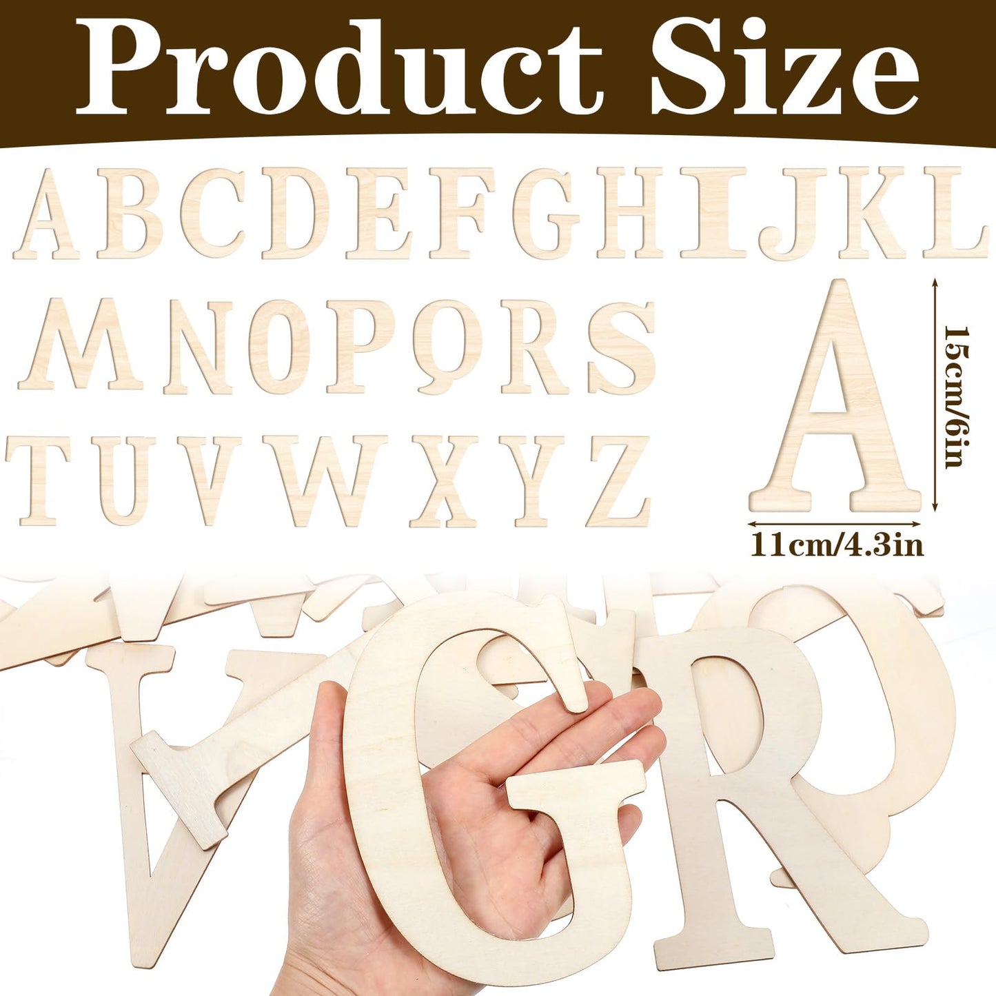 2 Set Wooden Letters for Crafts, 52 Pcs 6 Inch Unfinished Capital Wooden Alphabet Letters&Numbers Wood Letters for DIY Painting Arts Home Decorations Kids Spelling Learning