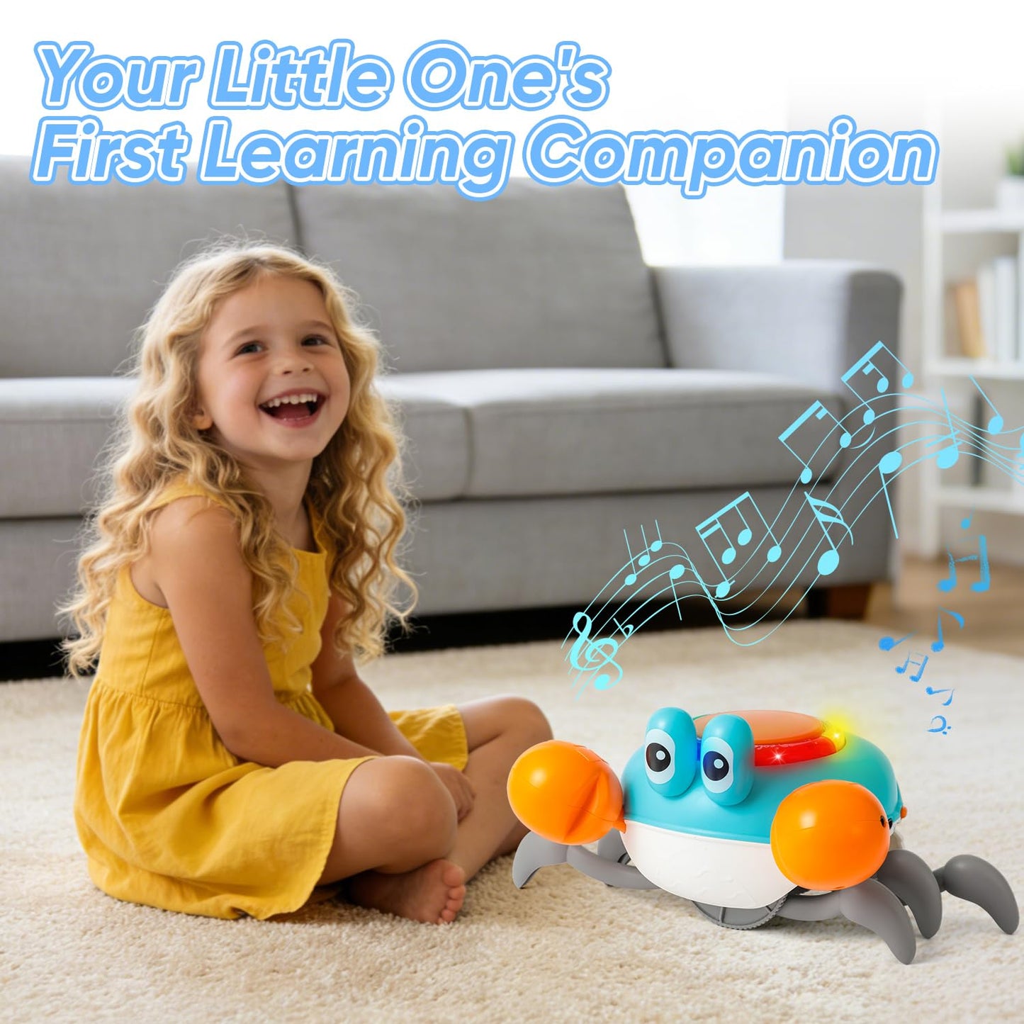 Crab Tummy Time Toys for 1 Year Old Kids, Light-up Dancing Musical Crawling Crab Baby Toy, Early Educational Tummy Time Baby Toys for 6-12 Months Toddlers, Boys and Girls 1st Birthday Gift.(Blue)