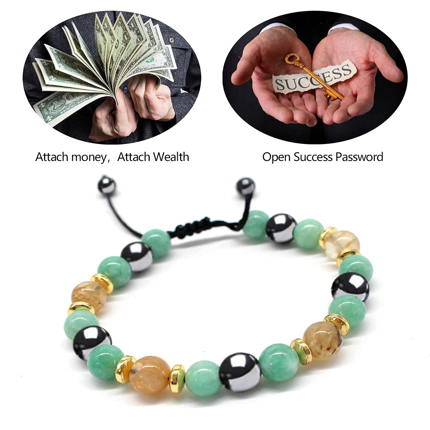 Money Attraction Bracelet - Citrine Crystal Women MenBracelets -Wealth Prosperity Abundance Stone Bead Bracelet, Entrepreneur Business Luck Beaded Bracelets,Spiritual Mood Energy Cute Protection Stretch Bracelet,Health Good Luck Feng Shui Bracelets For Wo